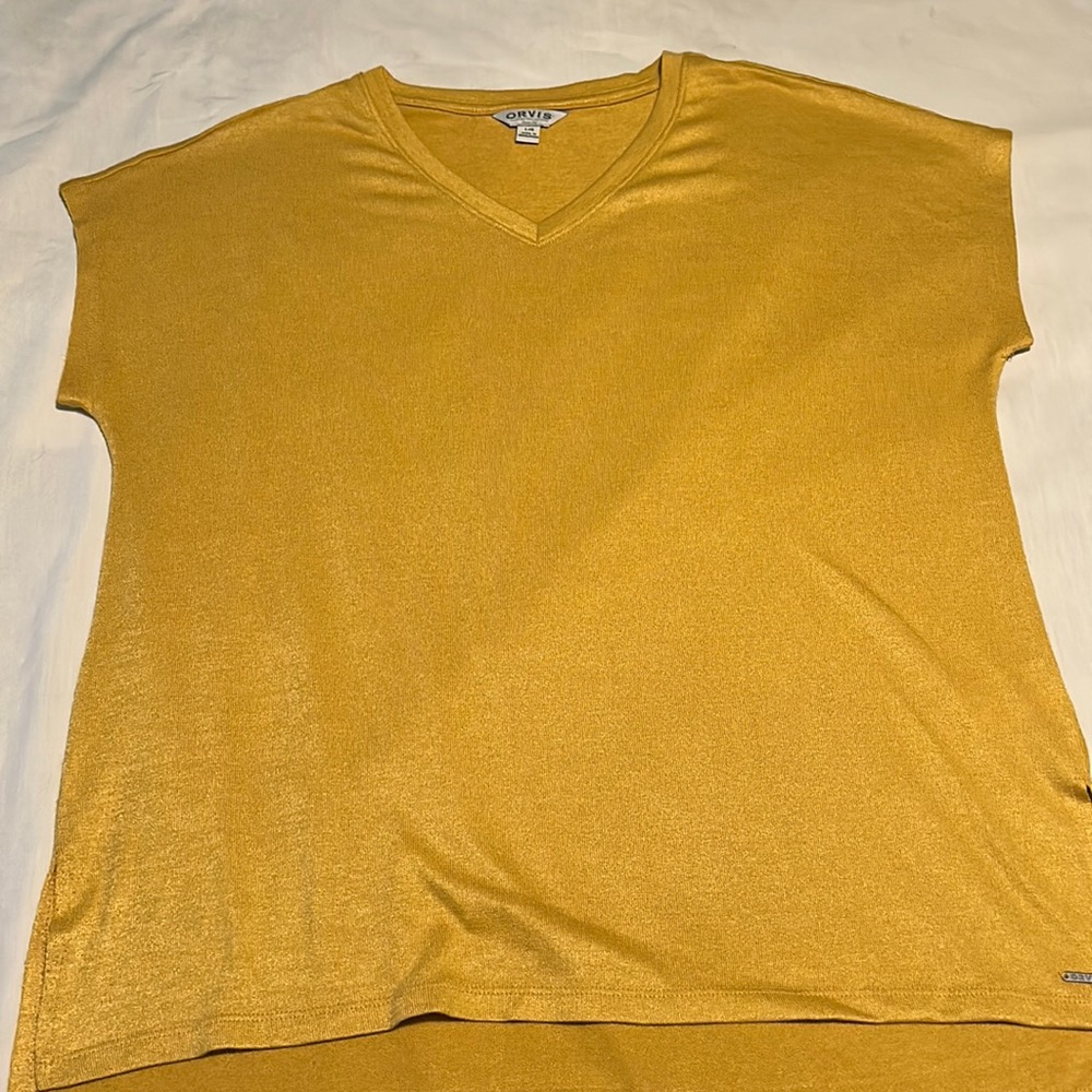 Orvis Tunic Knit Top V-Neck Mustard Yellow Size Large